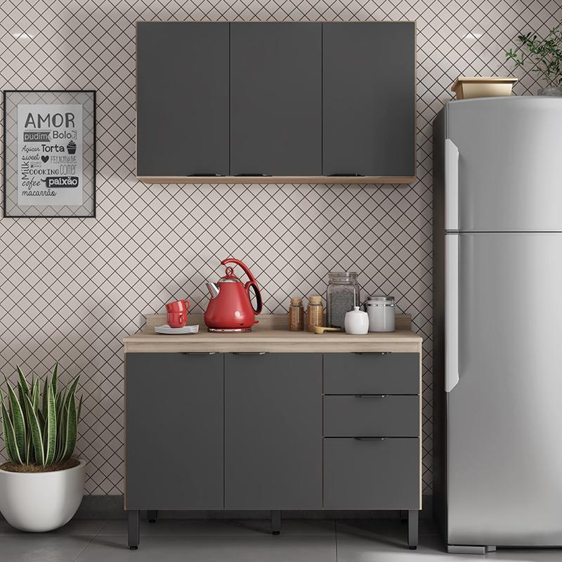 Cozinha Modulada Composição 10 Firenze 2 Peças Avena/Grafito - Demóbile  