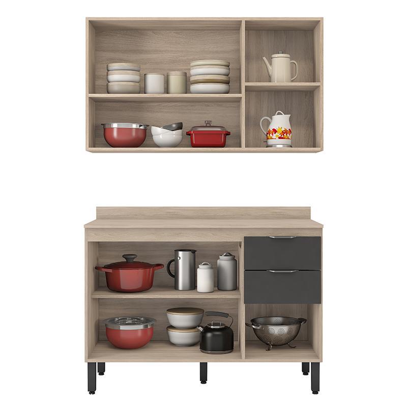 Cozinha Modulada Composição 10 Firenze 2 Peças Avena/Grafito - Demóbile  