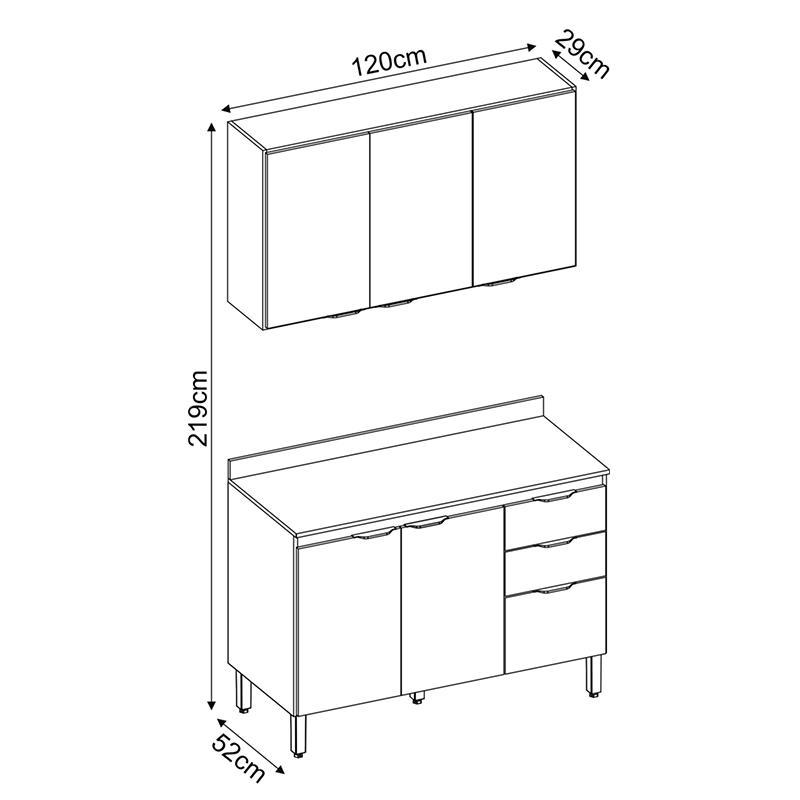 Cozinha Modulada Composição 10 Firenze 2 Peças Avena/Grafito - Demóbile  