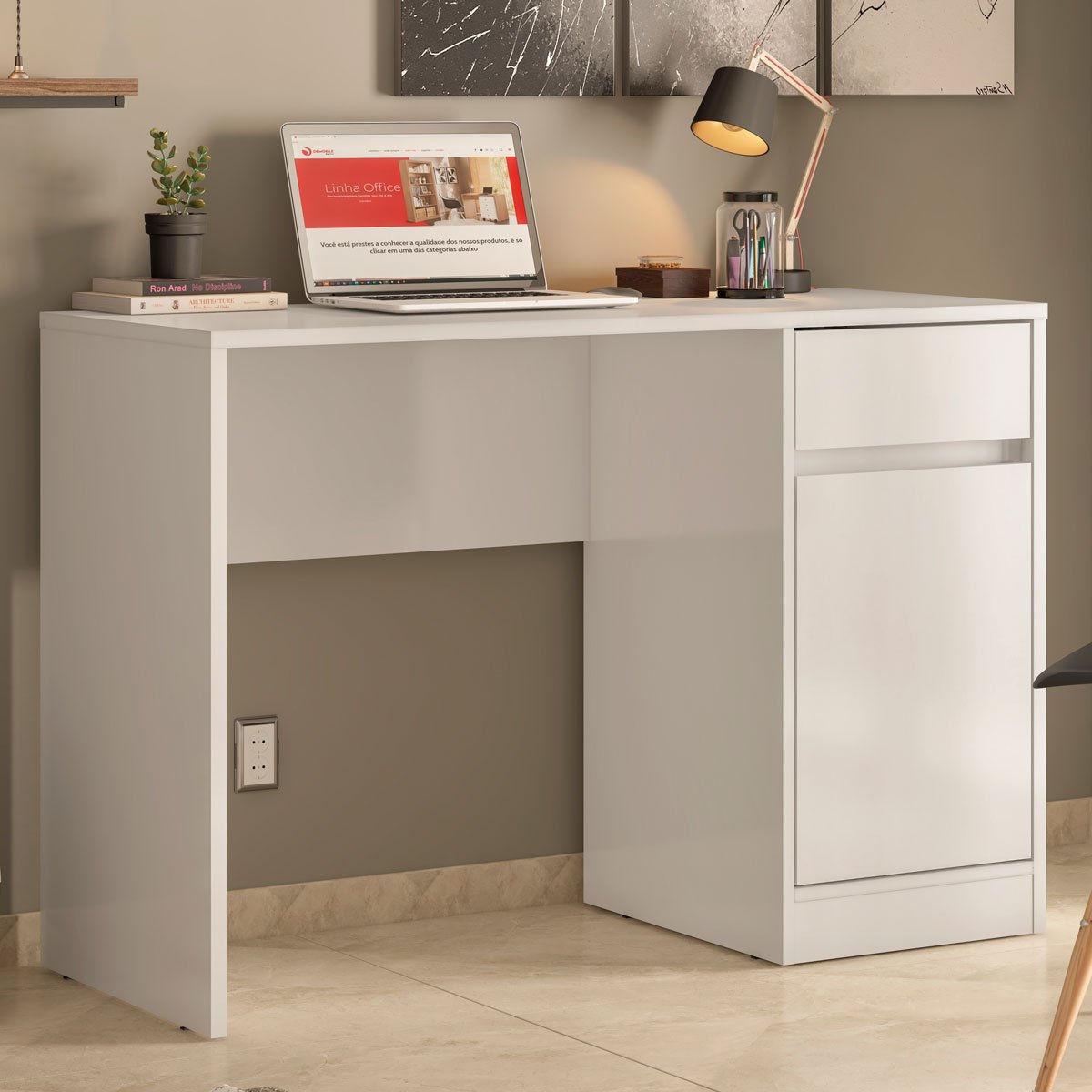 Escrivaninha Office 1 Gaveta 1 Porta Luna Branco
