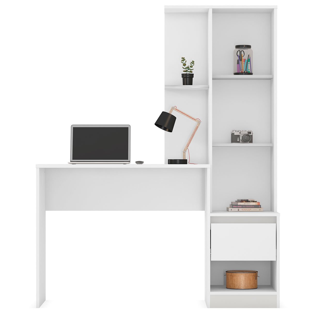 Escrivaninha com Armário 1 Porta c/ Nichos Office Luna Branco
