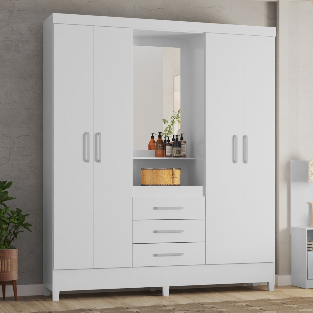 Gaurda Roupa 4 Portas Munique Branco/Rosa/Branco