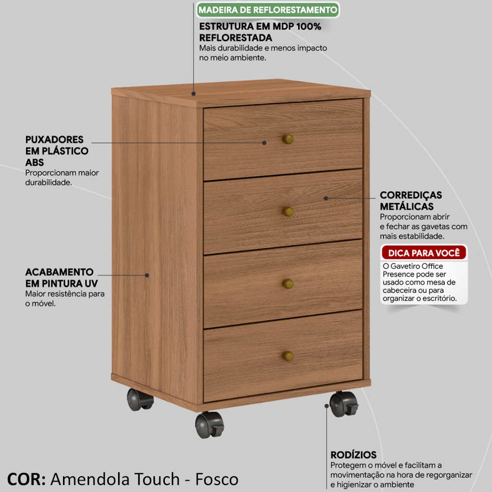 Gaveteiro Office Presence Com Rodizios 29110 Amendola Touch Demobile