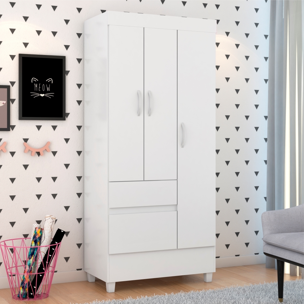 Guarda Roupa 3 Portas Fabi Branco Rosa