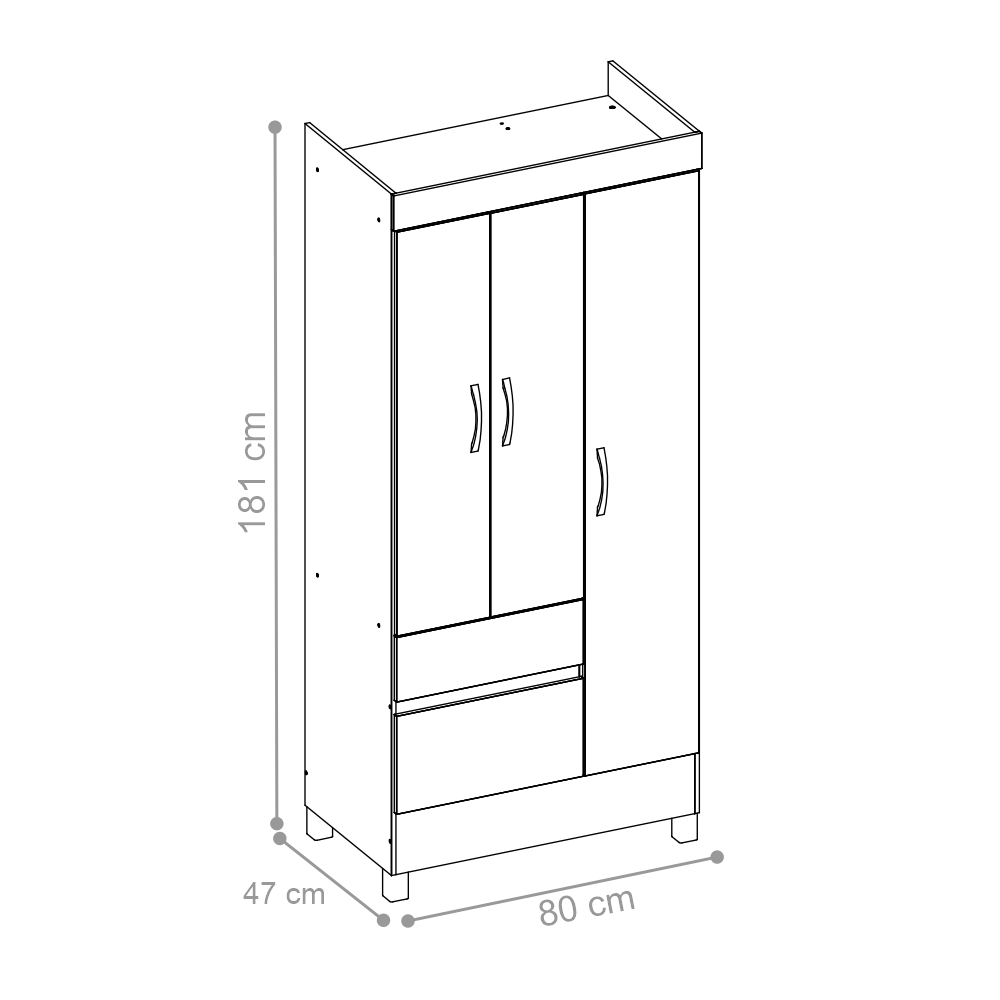 Guarda Roupa 3 Portas Fabi Branco Rosa