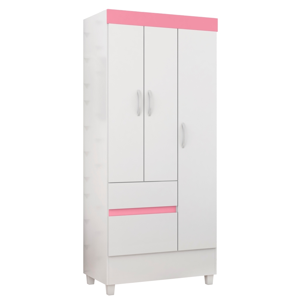 Guarda Roupa 3 Portas Fabi Branco Rosa