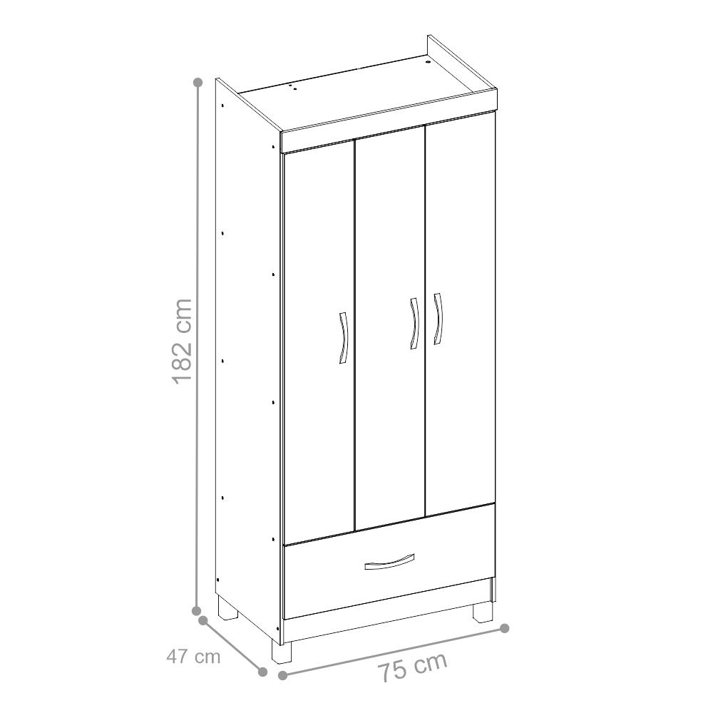 Guarda Roupa 3 Portas Jones Branco