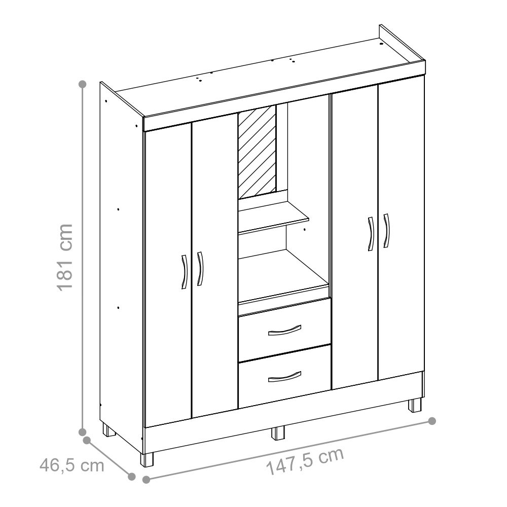 Guarda Roupa 4P Essen Branco/Rosa/Branco