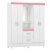 Guarda Roupa 4P Essen Branco/Rosa/Branco