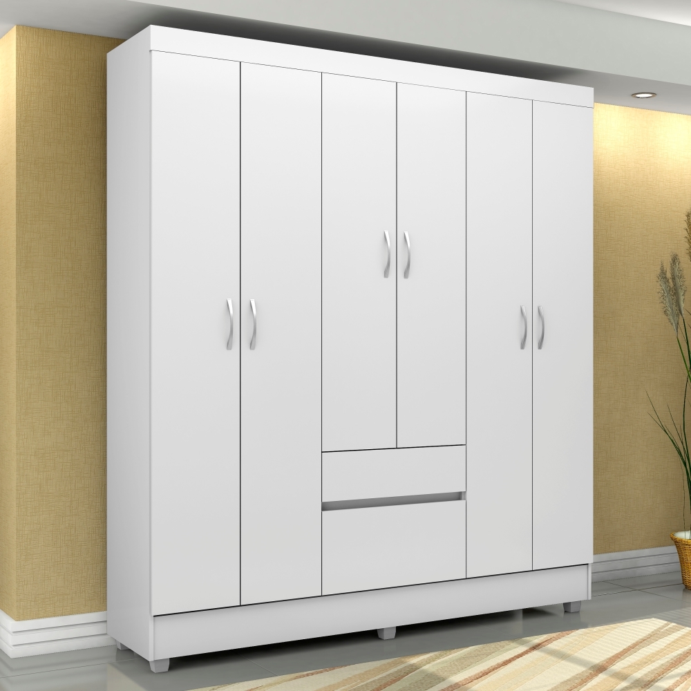 Guarda Roupa 6P Bremen Branco/Rosa/Branco