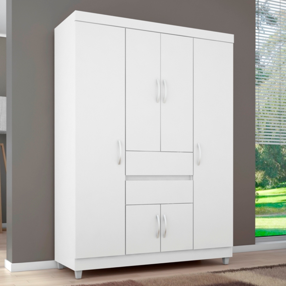 Guarda Roupa 6P Dresden Branco/Rosa/Branco