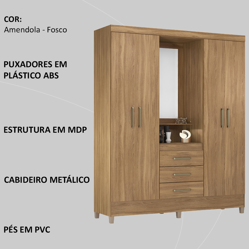 Guarda Roupa Capelinha 4 PT Com Espelho 43220 Amendola Touch Demobile