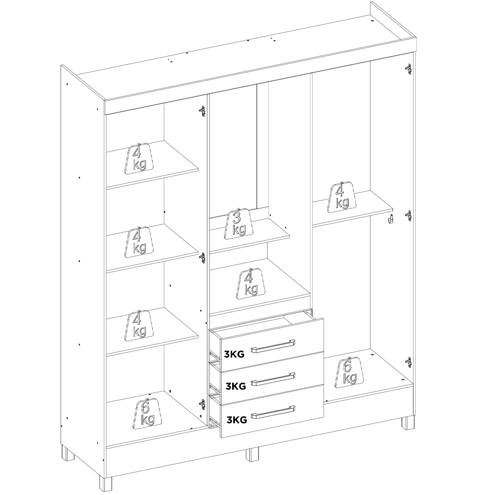 Guarda Roupa Capelinha 4 PT Com Espelho 43220 Branco Rosa Flex Demobile
