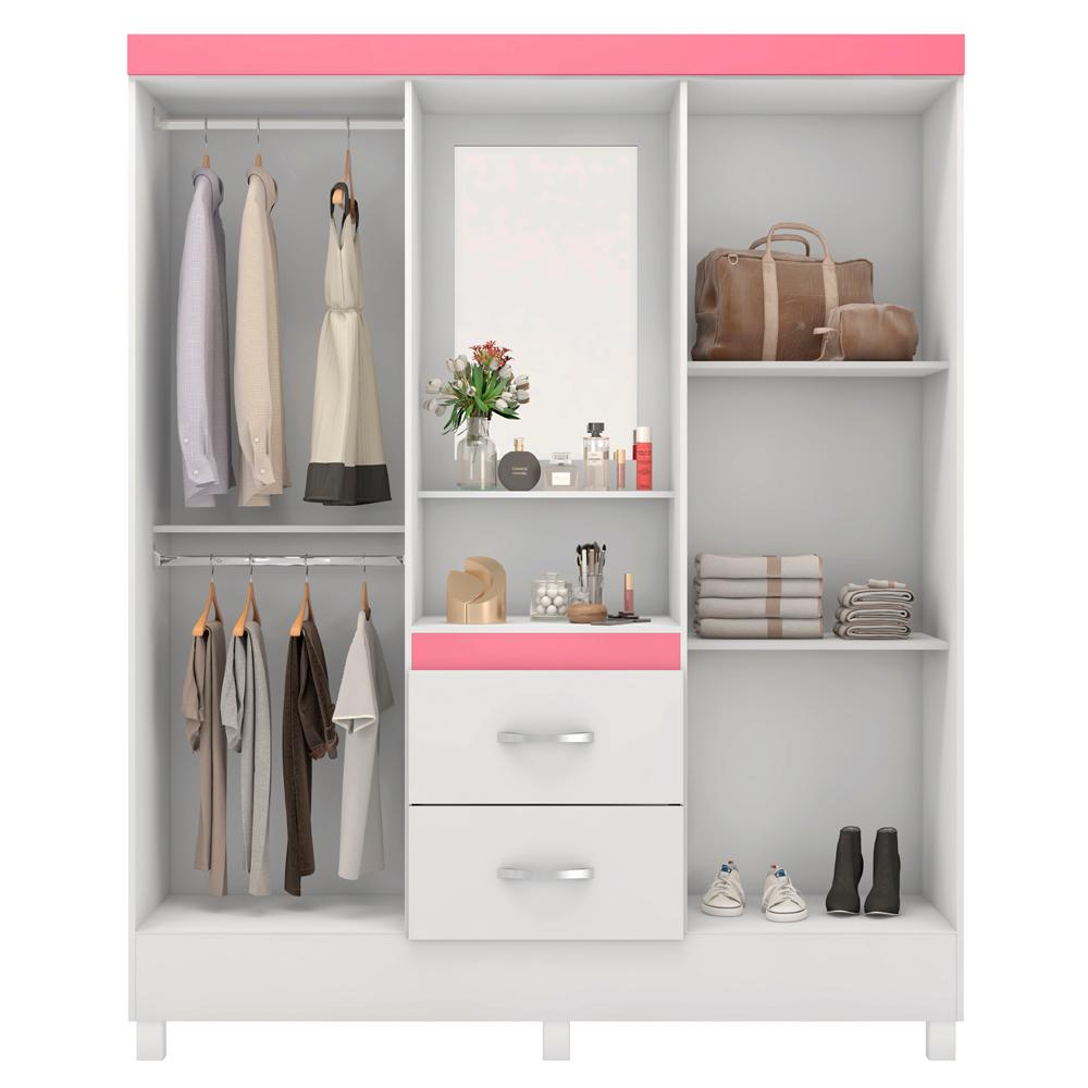 Guarda Roupa Capelinha 4 Portas 42220 Branco Rosa Flex Demobile