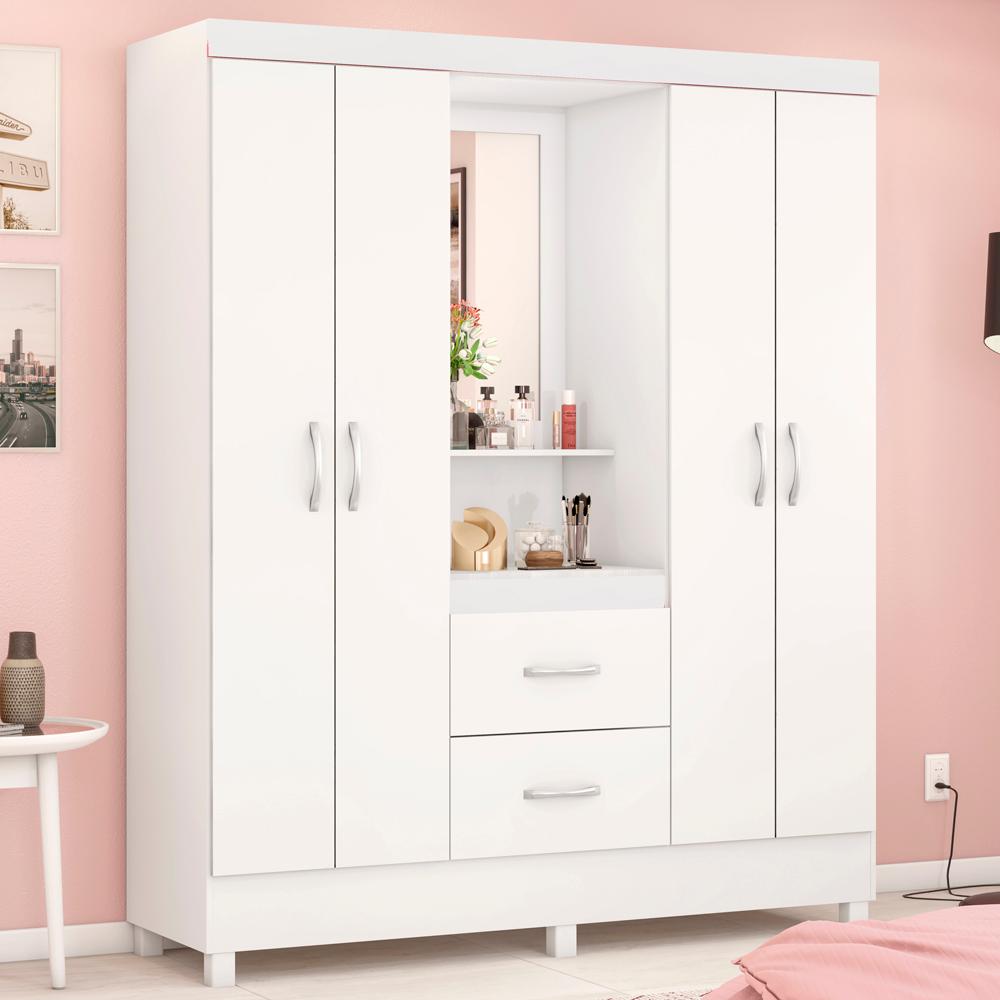 Guarda Roupa Capelinha 4 Portas 42220 Branco Rosa Flex Demobile