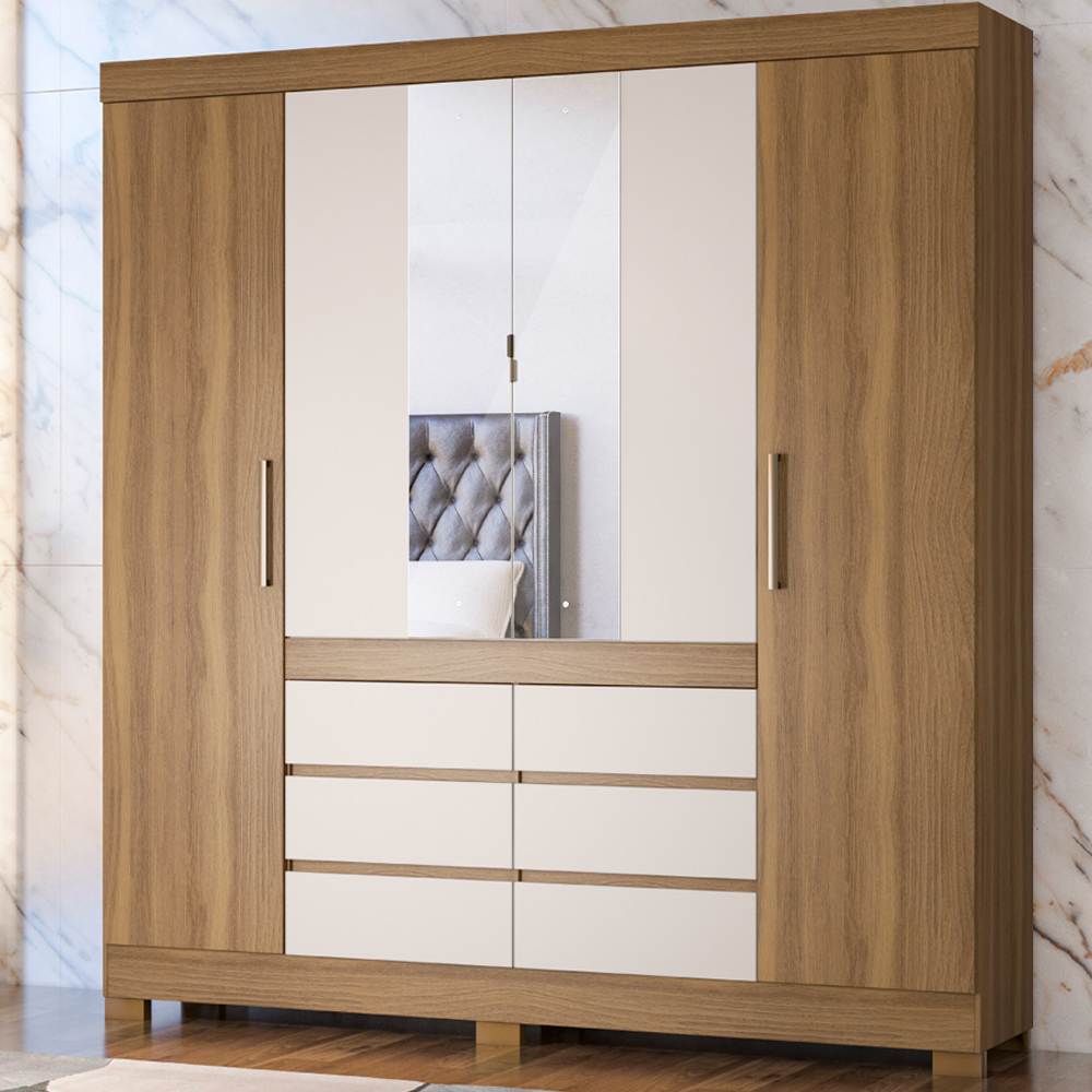 Guarda Roupa Casal 04 Portas Com Espelho 66510 Amendola Off White Demobile
