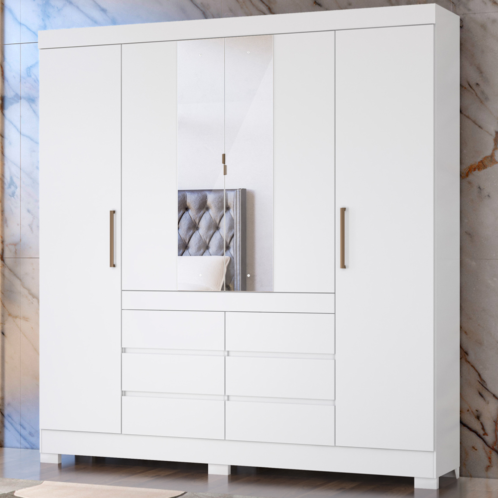 Guarda Roupa Casal 04 Portas Com Espelho 66510 Branco Demobile