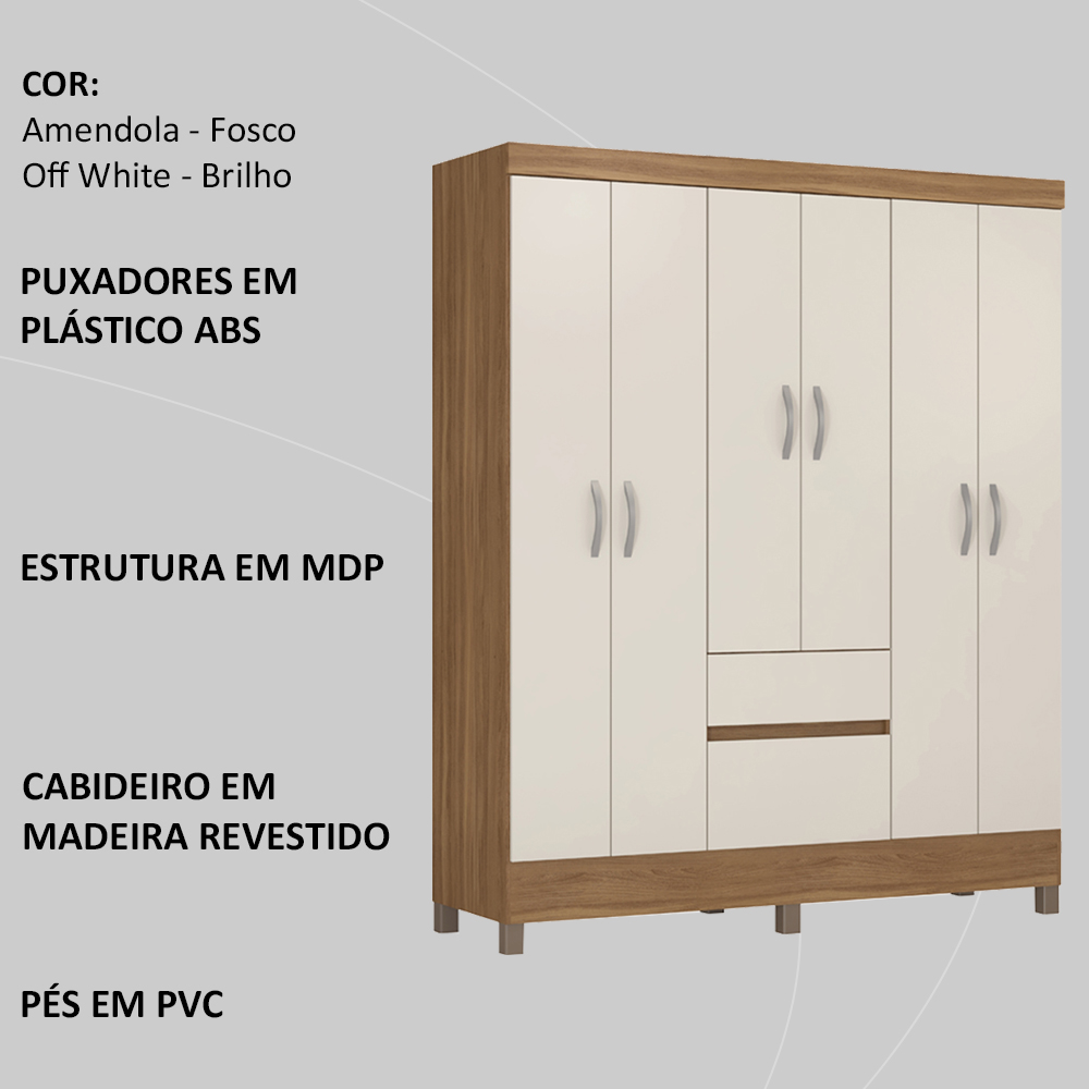 Guarda Roupa Casal 06 Portas 62920 Amendola Off White Demobile
