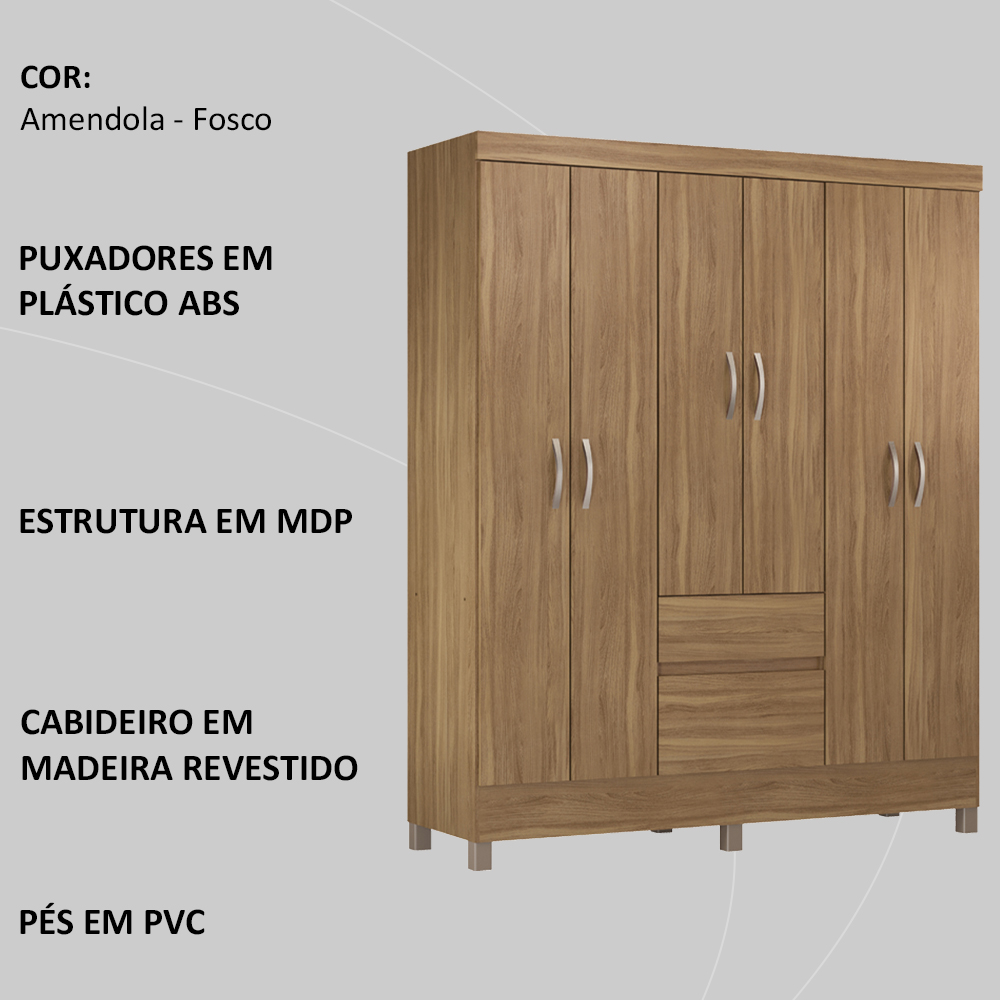 Guarda Roupa Casal 06 Portas 62920 Amendola Touch Demobile