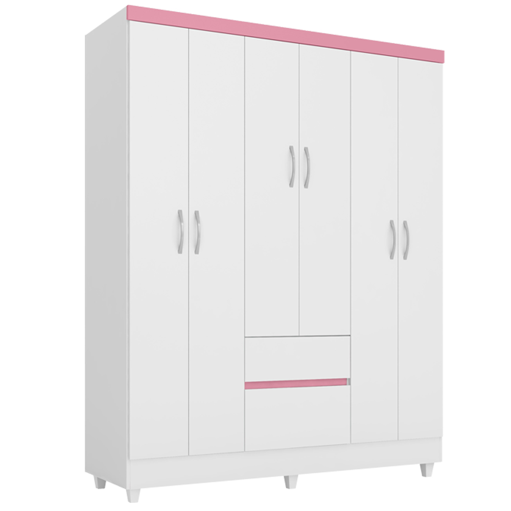 Guarda Roupa Casal 06 Portas 62920 Branco Rosa Flex Demobile