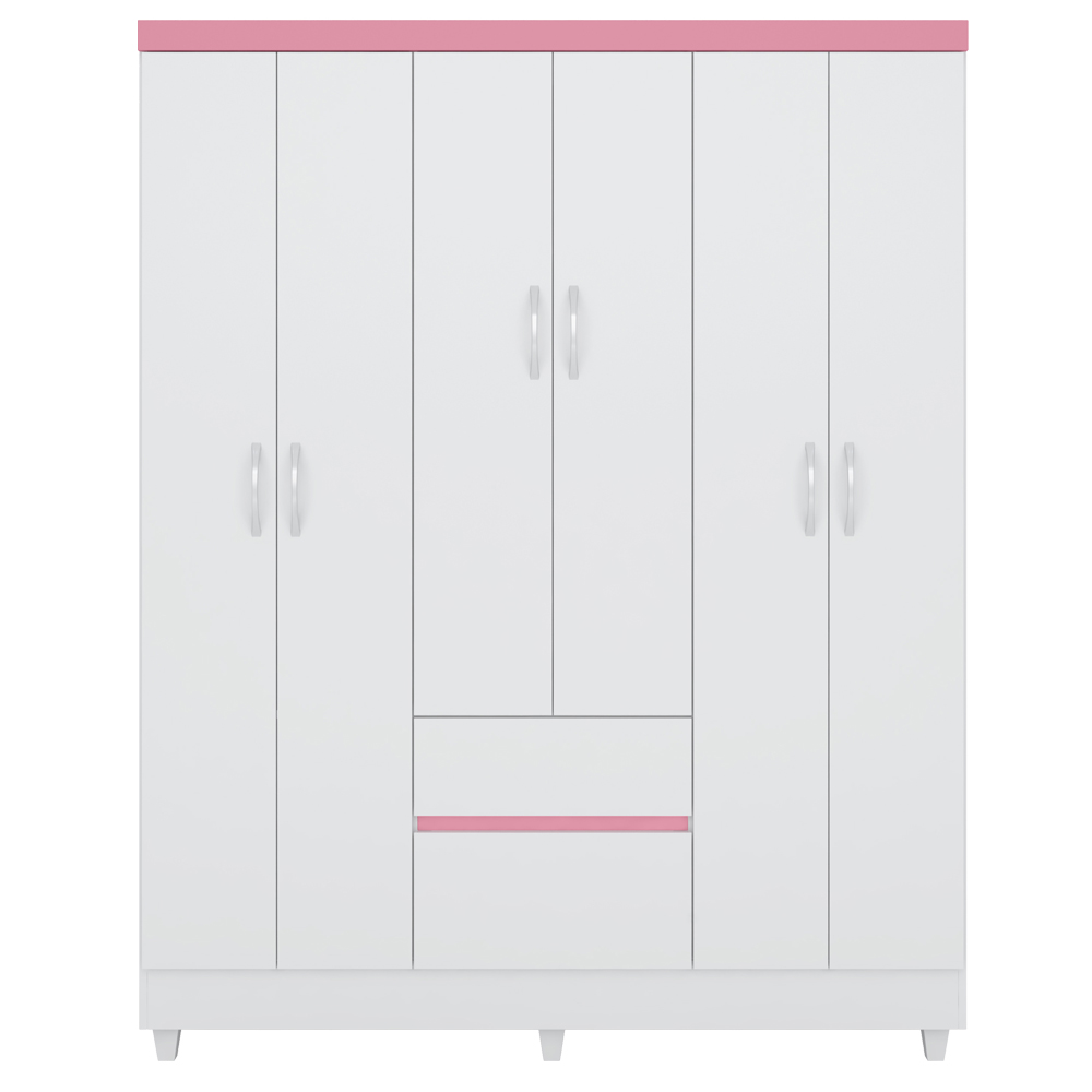 Guarda Roupa Casal 06 Portas 62920 Branco Rosa Flex Demobile