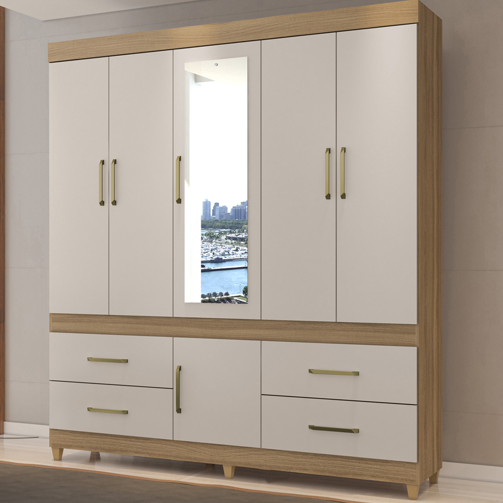 Guarda Roupa Casal 06 Portas Com Espelho 64720 Amendola Off White Demobile
