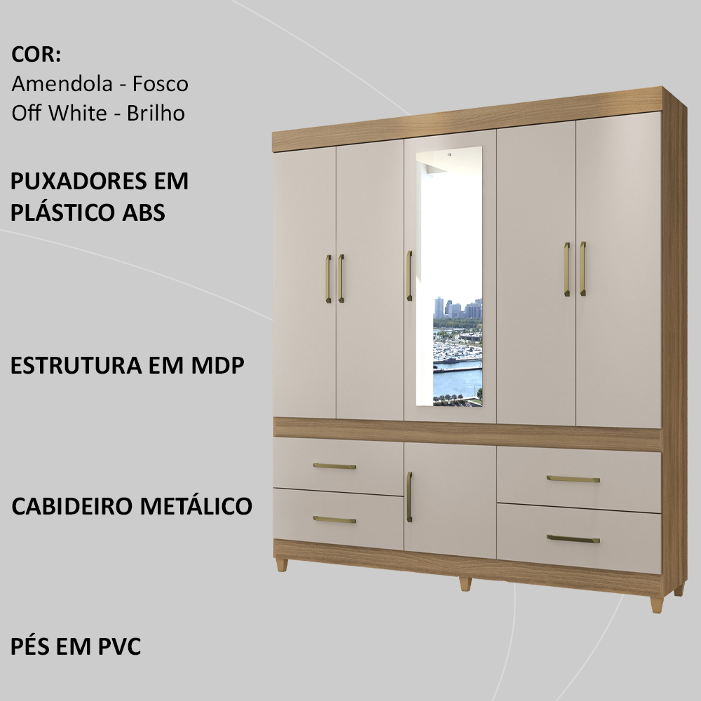 Guarda Roupa Casal 06 Portas Com Espelho 64720 Amendola Off White Demobile