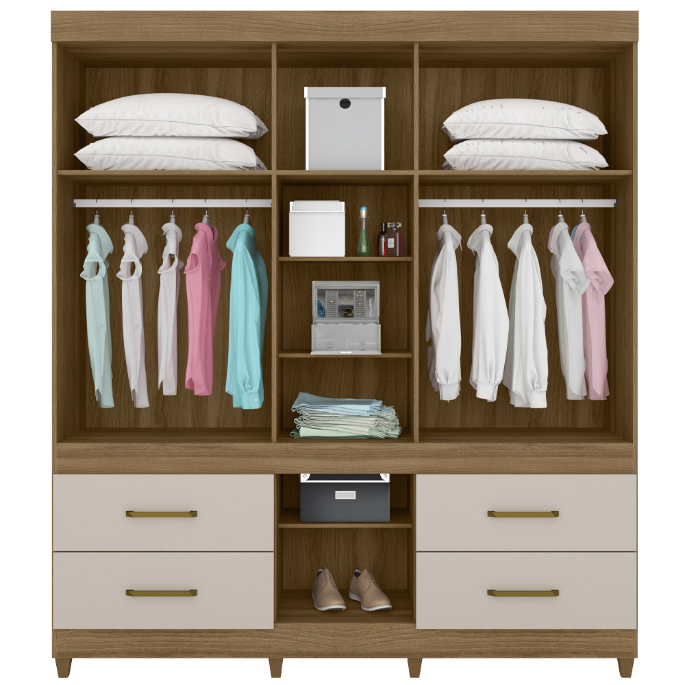 Guarda Roupa Casal 06 Portas Com Espelho 64720 Amendola Off White Demobile