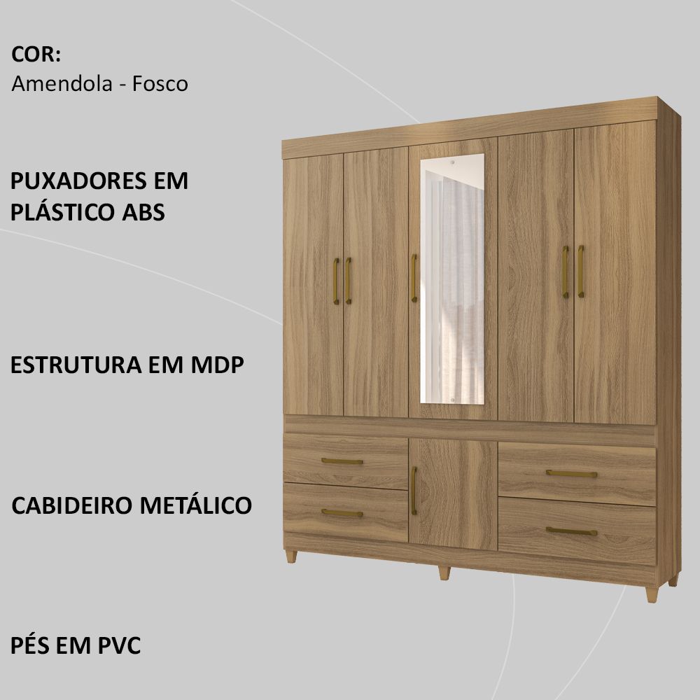 Guarda Roupa Casal 06 Portas Com Espelho 64720 Amendola Touch Demobile