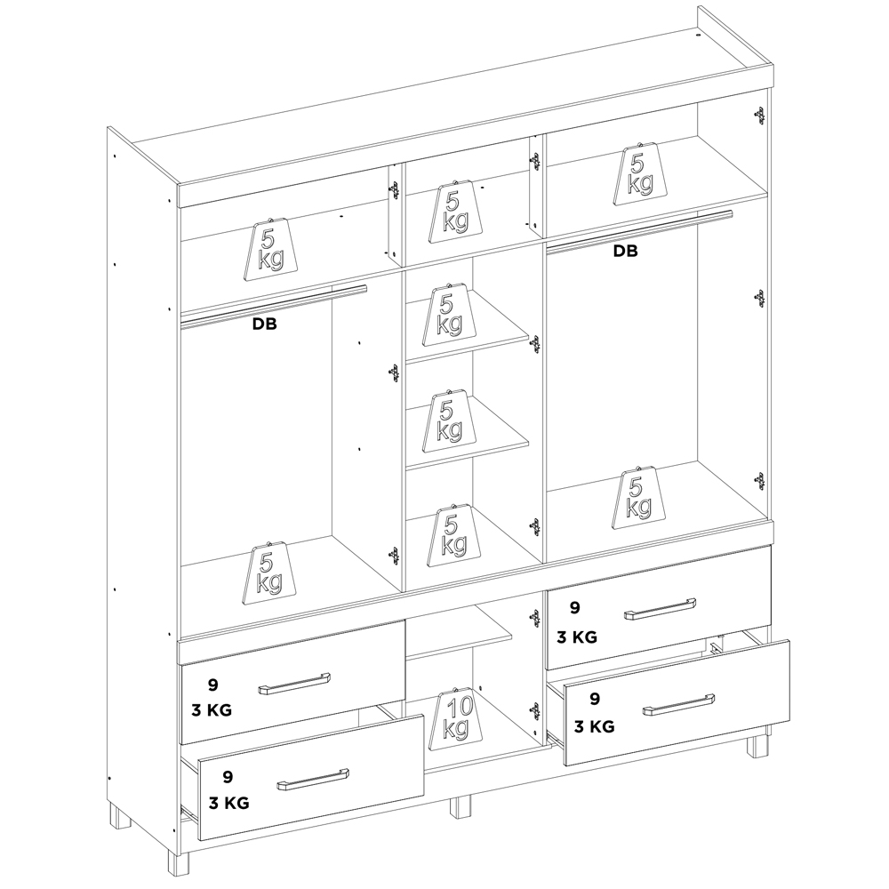 Guarda Roupa Casal 06 Portas Com Espelho 64720 Amendola Touch Demobile