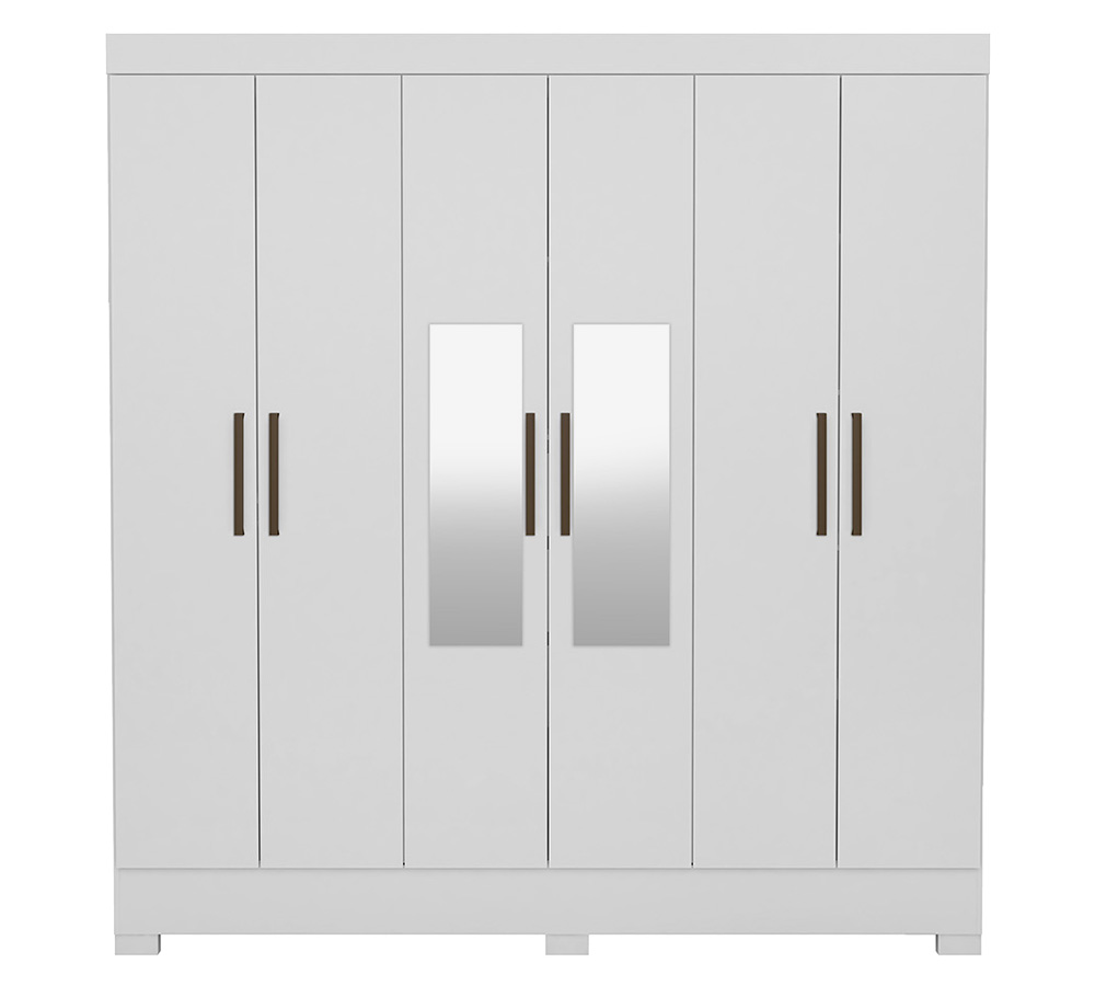 Guarda Roupa Casal 06 Portas Pratico Branco Com Espelho Demobile