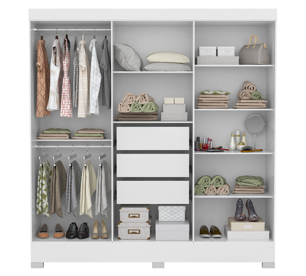 Guarda Roupa Casal 06 Portas Pratico Branco Com Espelho Demobile