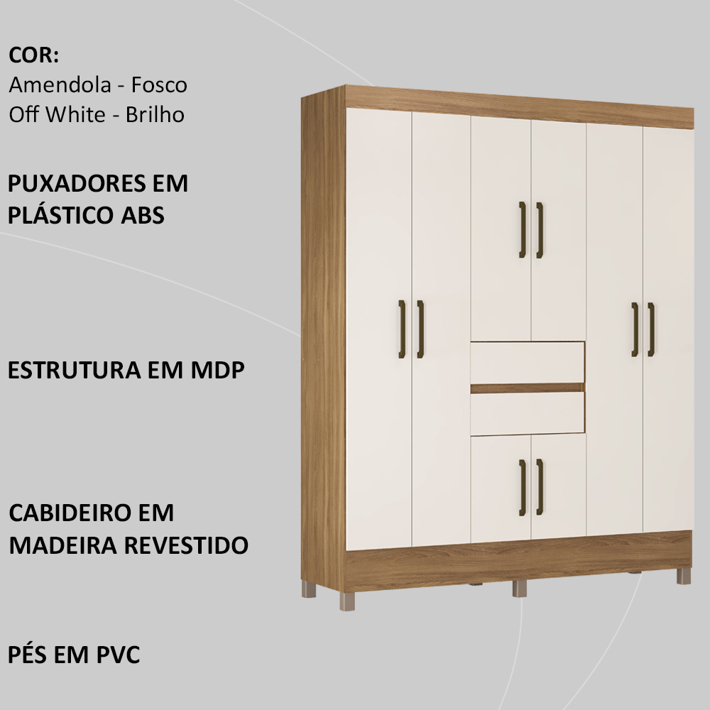 Guarda Roupa Casal 08 Portas 82060 Amendola Off White Demobile