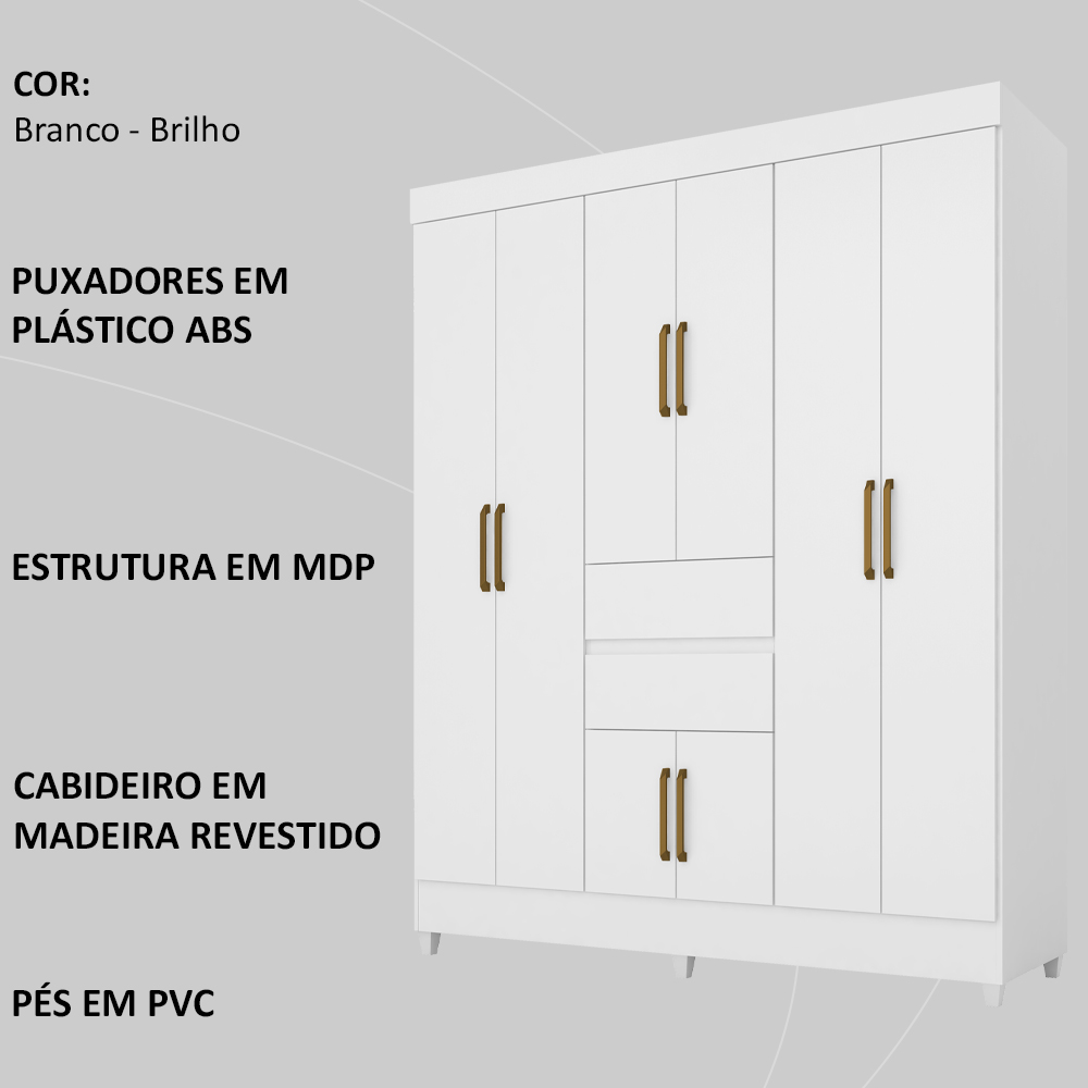 Guarda Roupa Casal 08 Portas 82060 Branco Demobile