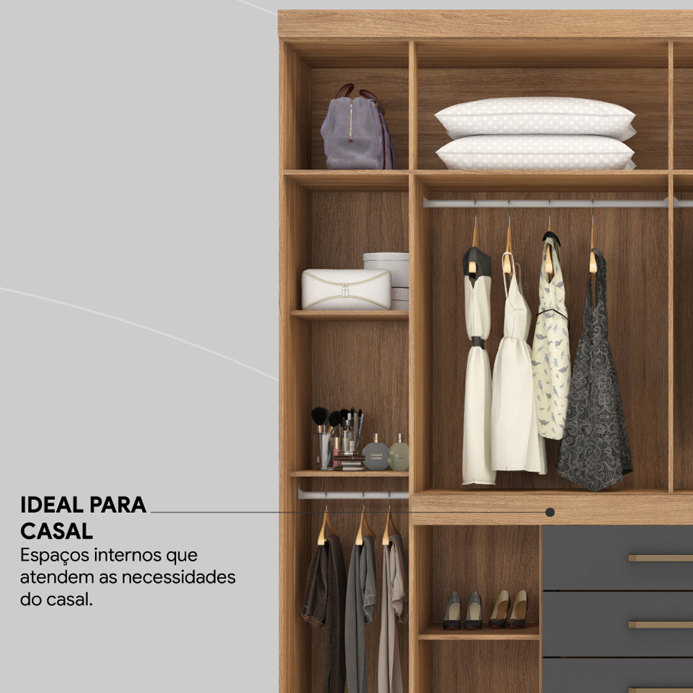 Guarda Roupa Casal 08 Portas 84020 Amendola Grafito Demobile
