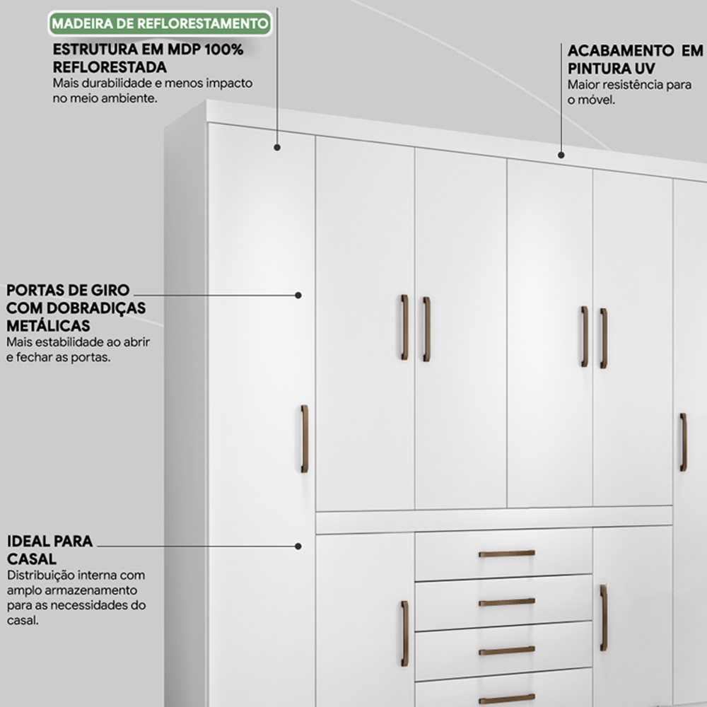 Guarda Roupa Casal 08 Portas 84020 Branco Demobile