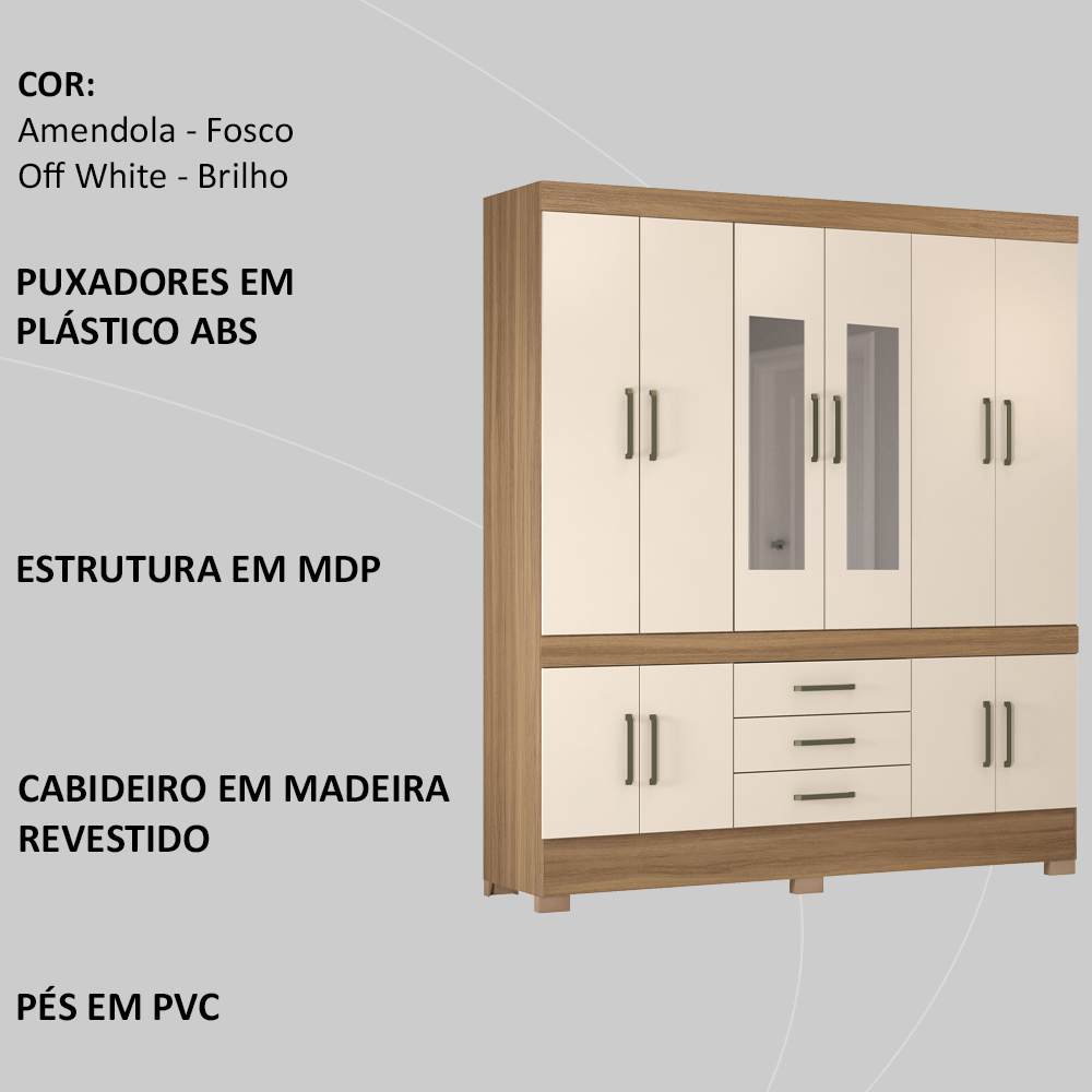 Guarda Roupa Casal 10 Portas Com Espelho 83530EL Amendola Off White Demobile