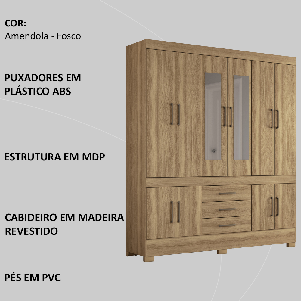 Guarda Roupa Casal 10 Portas Com Espelho 83530EL Amendola Touch Demobile