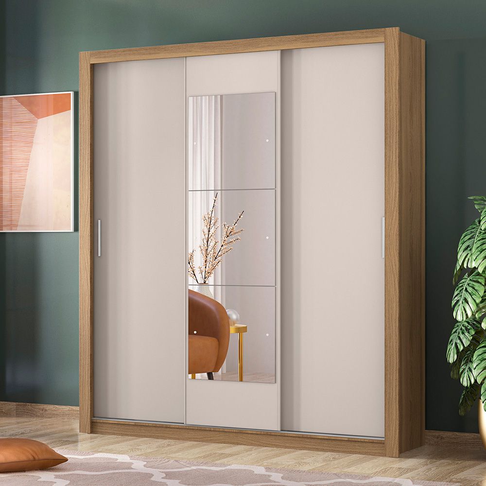 Guarda Roupa Casal 3 Portas Vero c/ Espelho 32270 Amêndola Touch / Off White Demóbile