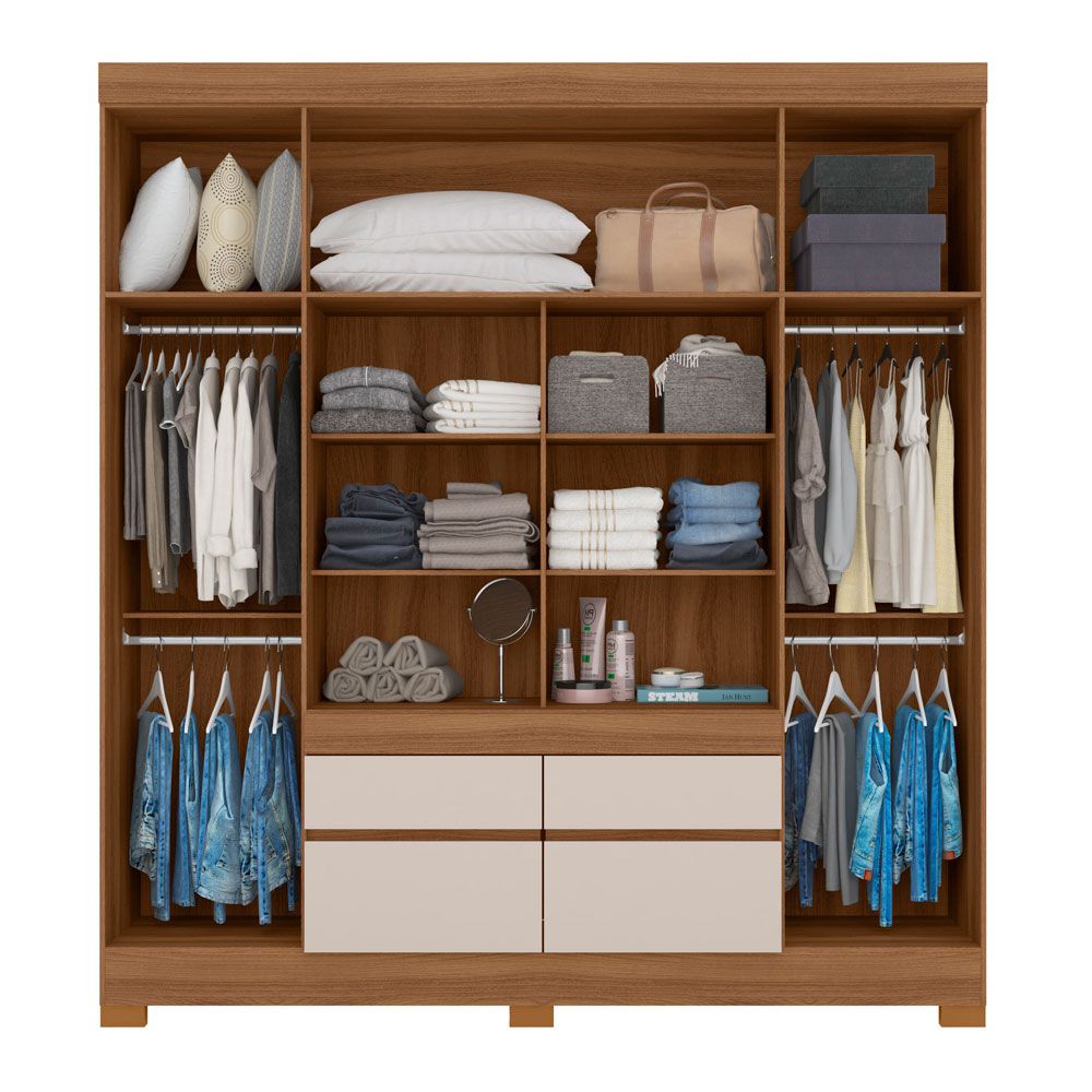 Guarda Roupa Casal 4 Portas Bilbao 64110 Amêndola Touch / Off White Demóbile