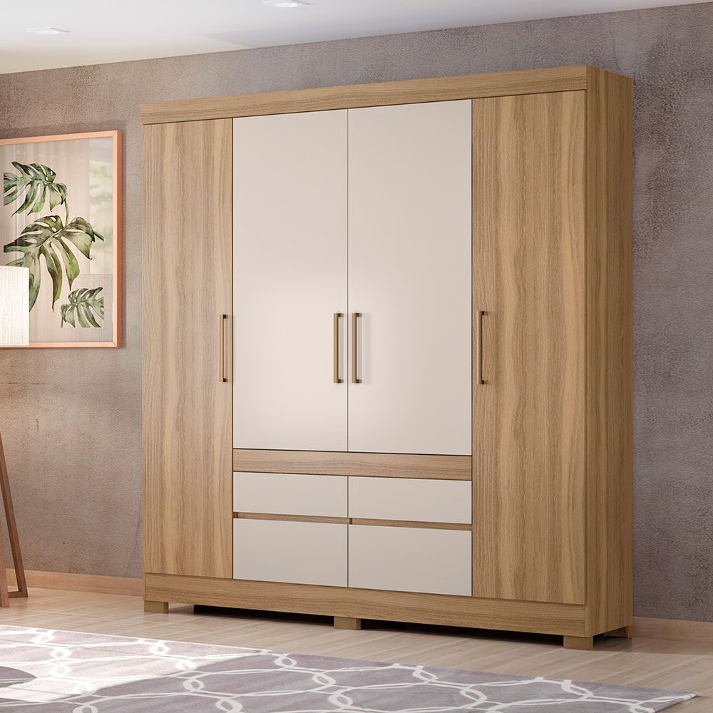 Guarda Roupa Casal 4 Portas Bilbao 64110 Amêndola Touch / Off White Demóbile