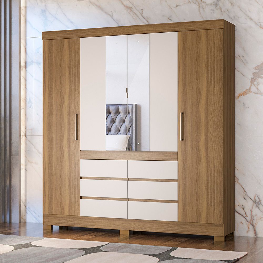 Guarda Roupa Casal 4 Portas Cádis 66510 Amêndola Touch / Off White Demóbile