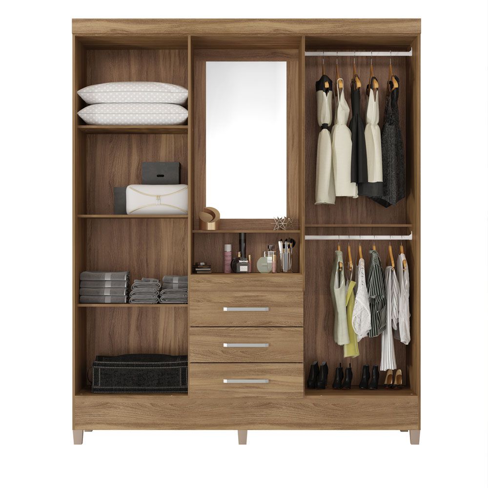 Guarda Roupa Casal 4 Portas Capelinha Pérsia c/ Espelho 43220 Amêndola Touch Demóbile