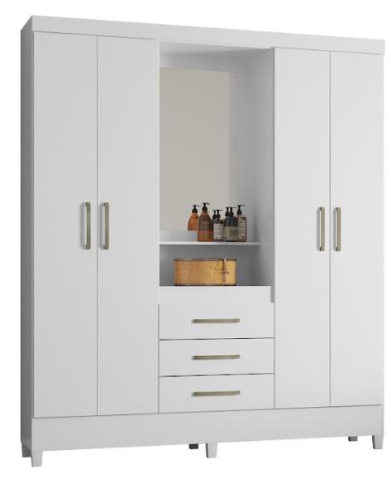 Guarda Roupa Casal 4 Portas Capelinha Pérsia c/ Espelho 43220 Branco Demóbile - Rocha Móveis