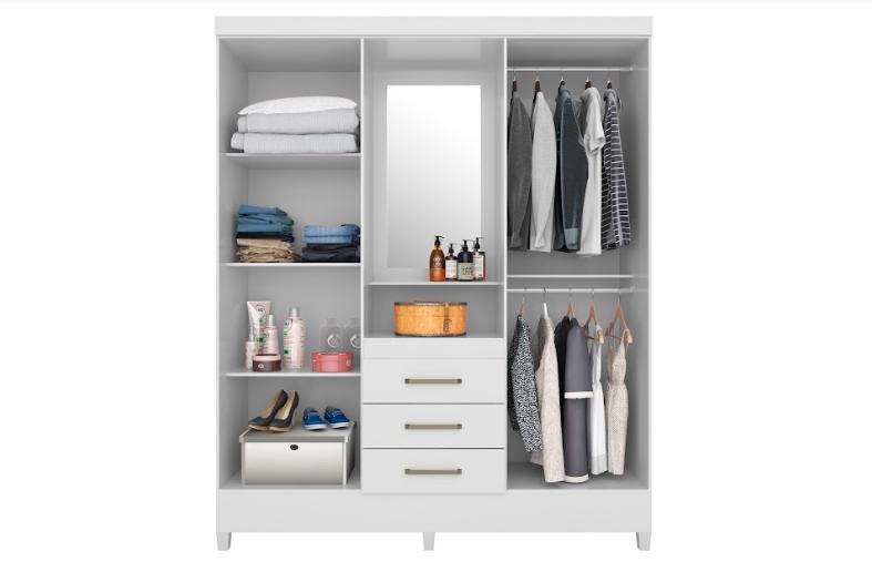 Guarda Roupa Casal 4 Portas Capelinha Pérsia c/ Espelho 43220 Branco Demóbile - Rocha Móveis
