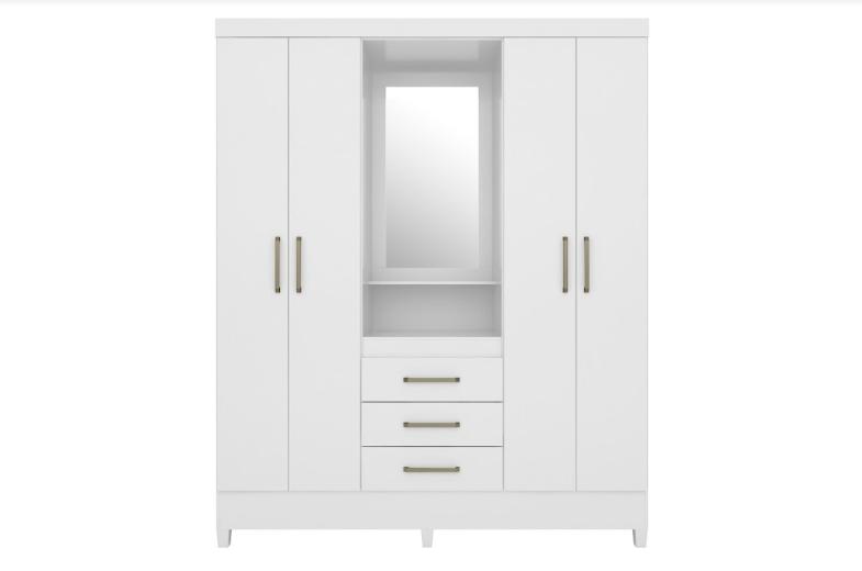 Guarda Roupa Casal 4 Portas Capelinha Pérsia c/ Espelho 43220 Branco Demóbile - Rocha Móveis