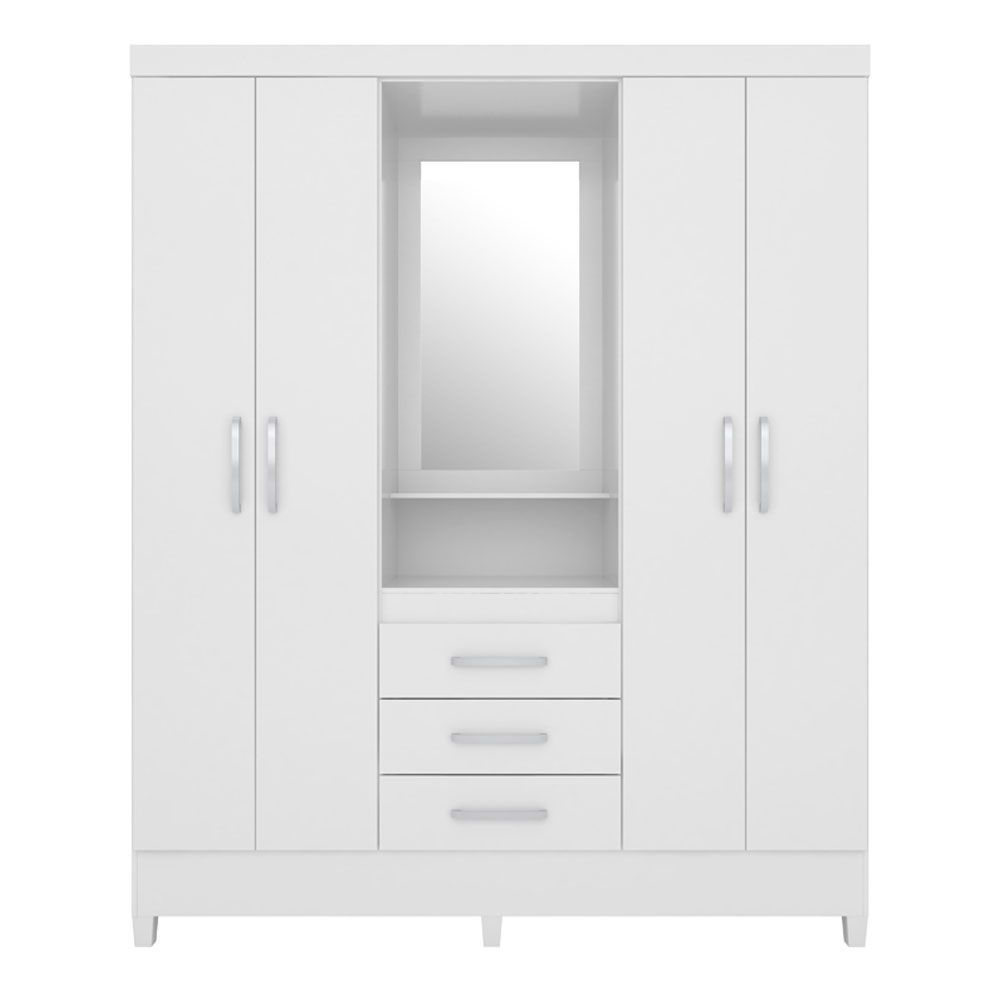 Guarda Roupa Casal 4 Portas Capelinha Pérsia c/ Espelho 43220 Branco Rosa Flex Demóbile