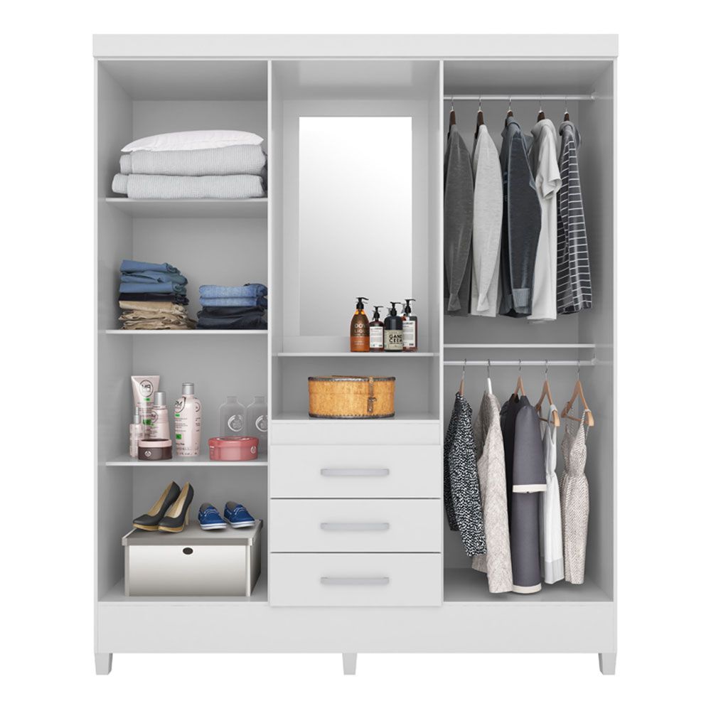 Guarda Roupa Casal 4 Portas Capelinha Pérsia c/ Espelho 43220 Branco Rosa Flex Demóbile