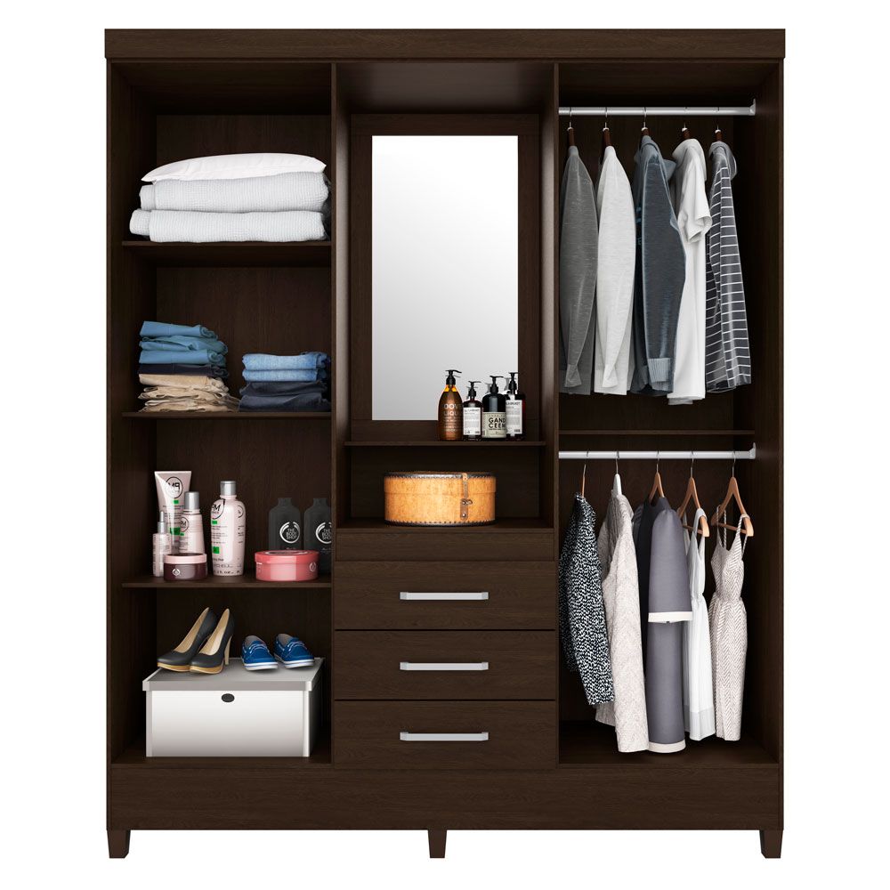 Guarda Roupa Casal 4 Portas Capelinha Pérsia c/ Espelho 43220 Ébano Touch Demóbile