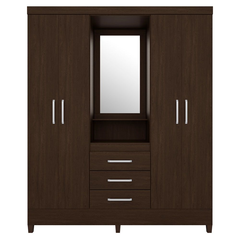 Guarda Roupa Casal 4 Portas Capelinha Pérsia c/ Espelho 43220 Ébano Touch Demóbile